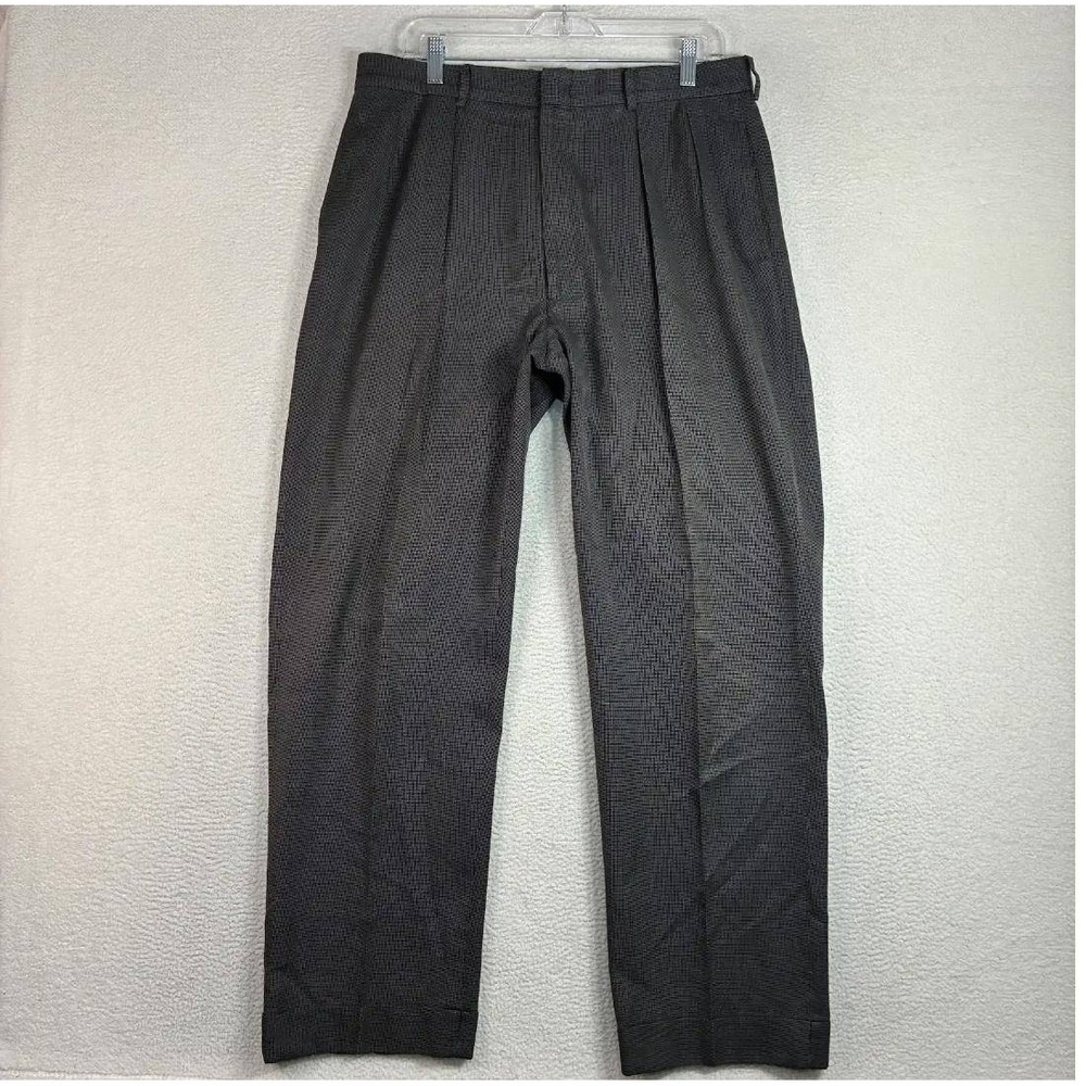 Vintage Polo Ralph Lauren Double Pleated Dress Pants Men 34x30 Black Gray Cuffed